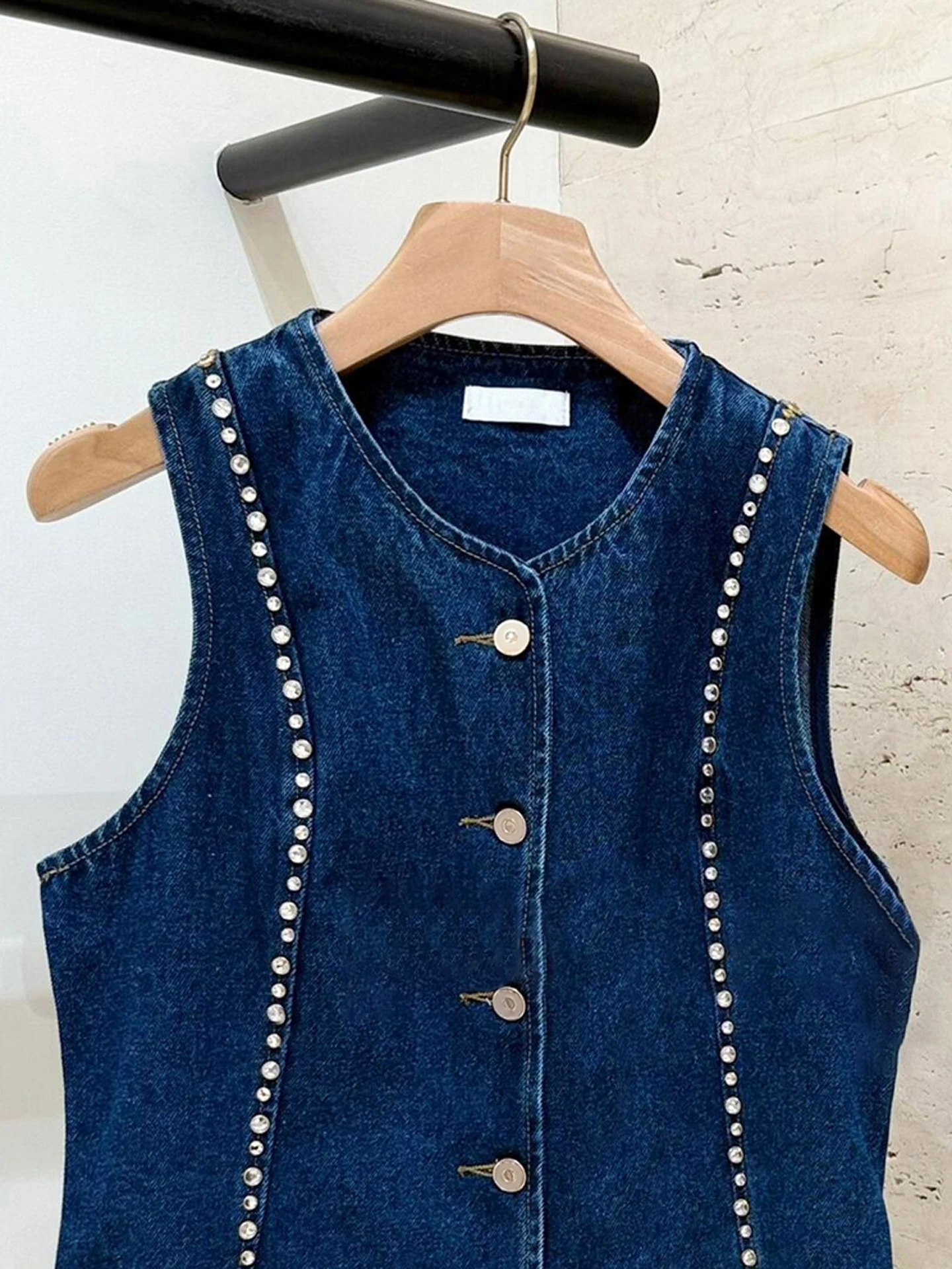 

S Home South Oil High End Women's Faion Set Summer Diamond Embellied Denim Vest Top plus orts Ensemble Polyester Fiber