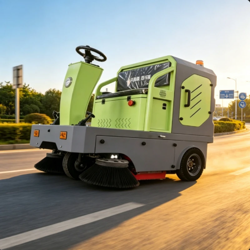 New Semi-Enclosed Electric Self-Propelled Street Sweeper New Energy Ride-On Cleaning Machine 180L Large Water Tank 12km/h 3-4h