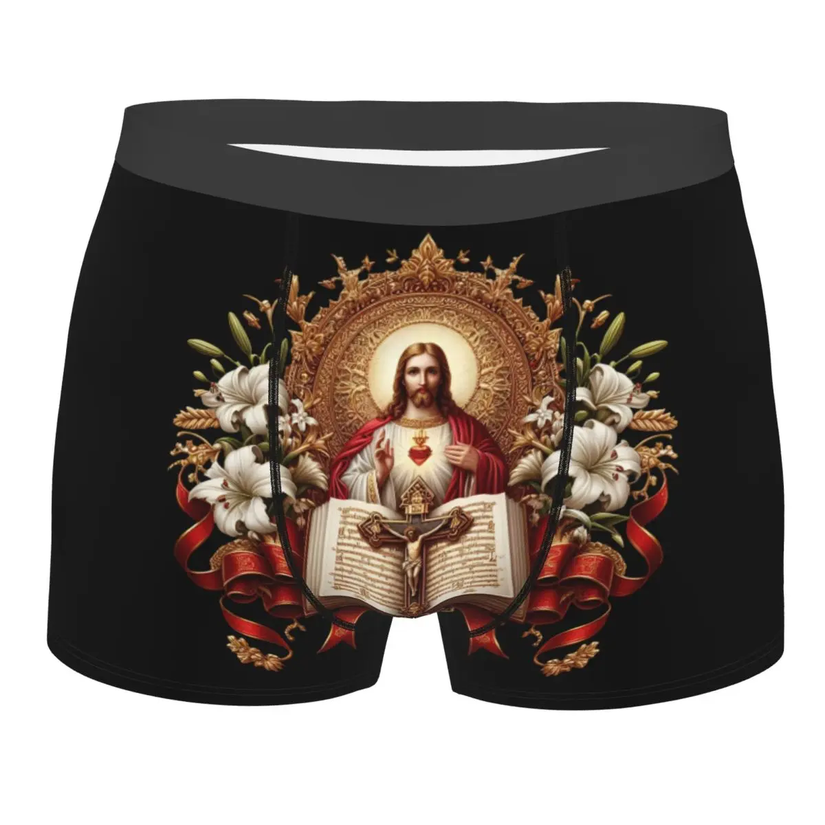 

Нижнее белье «Священное сердце Иисуса» на заказ, мужские трусы-боксеры с христианским католическим богом, шорты, дышащие трусы