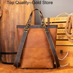 Crazy Horse Leather Men Totes Luxury Design Handbags Backpack 15 Inch Laptop Bag Large Capacity Messenger Bags Business