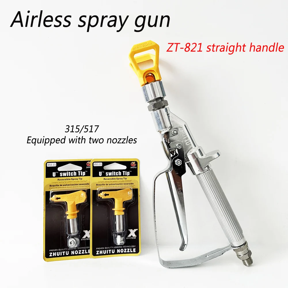 

ZT-821 straight handle aluminum alloy airless spray gun external hybrid spray gun 315/517 two nozzles suitable for latex paint