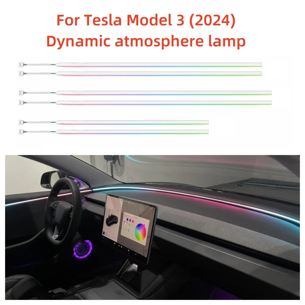 Dla Tesla Model 3 Highland 2024 Dynamiczne światło otoczenia 4D Obrotowy głośnik wysokotonowy 64-kolorowe światło otoczenia Świecące światło