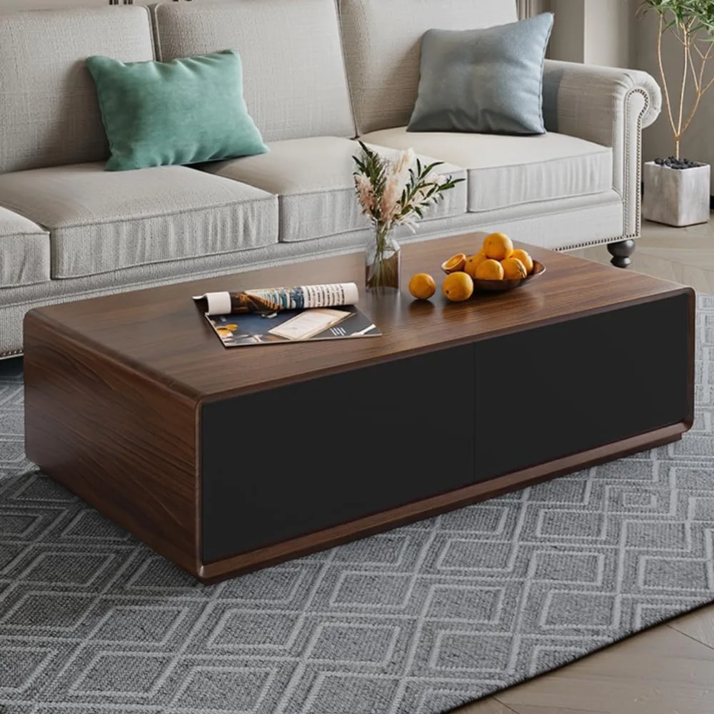 Modern Coffee Table for Living Room, 51 inch Square Coffee Table with Storage, 4-Drawers Wood Coffee Table