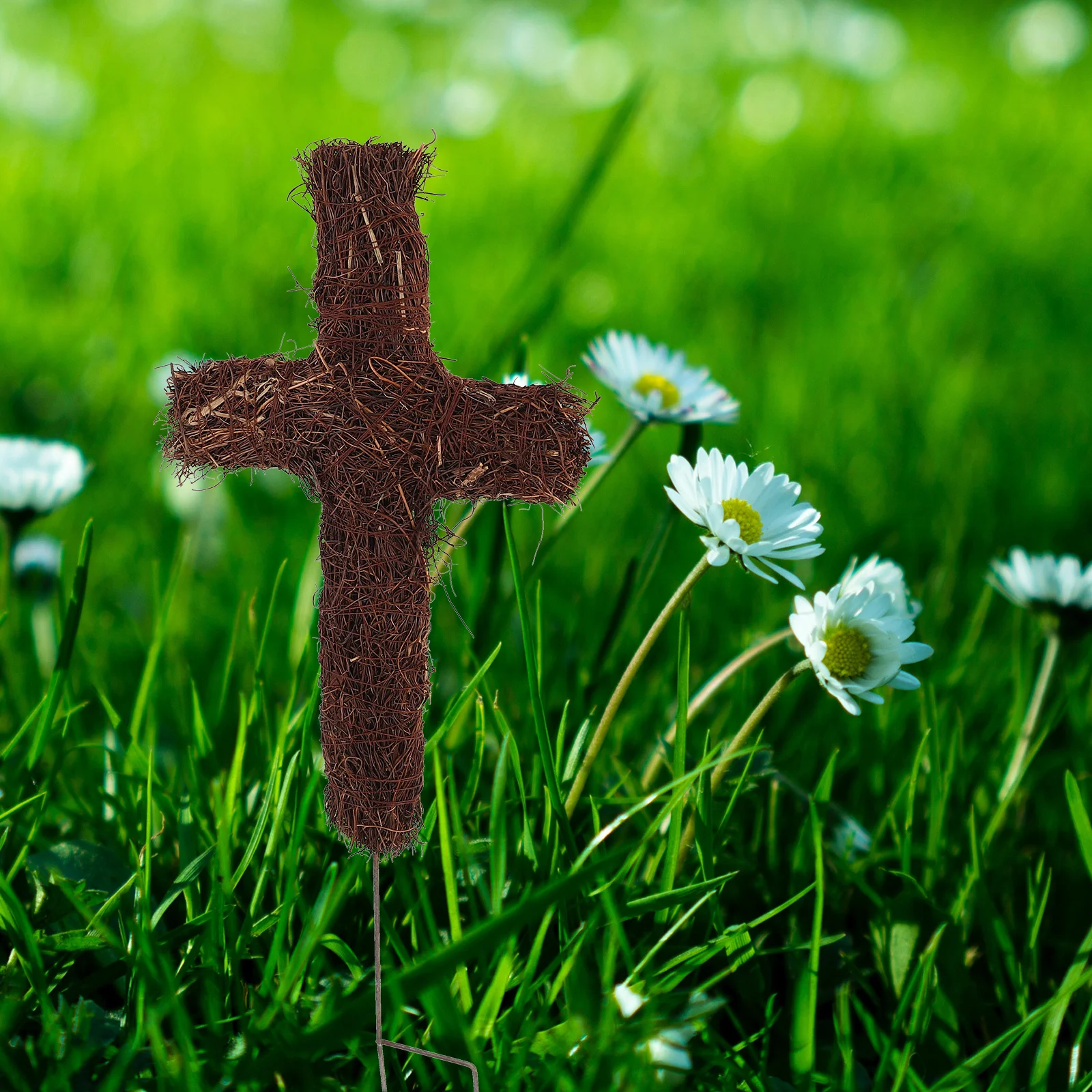 

Rattan Cross Stake Outdoor Garden Decoration Cemetery Crucifix Marker Yard Christmas Wreath Outdoor Crosses for Yard