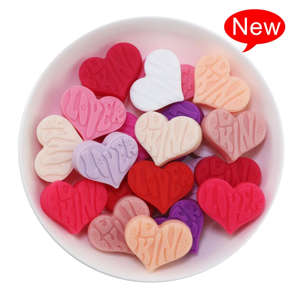 New 10PCS love Silicone Focal Beads Heart Be Kind Baby Teething DIY Food Grade Pendants Chew Nurse Gift Silicone Baby Toys