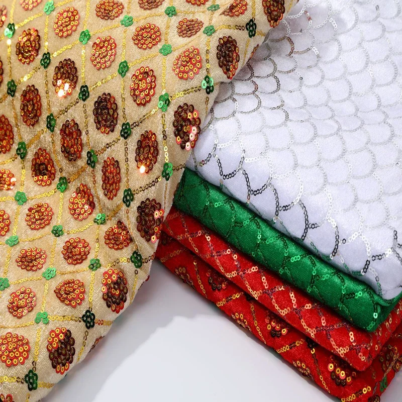 

1yard Flannel Sequin Fabric Halloween Christmas Costume Shoes and Hats DIY Sewing Fabric Crafts Snowflake Embroidery Fabric
