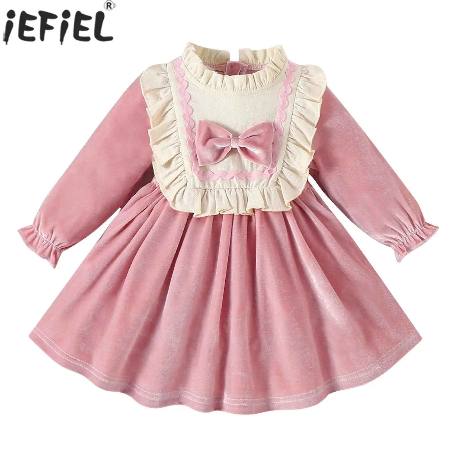 

Kids Girls Christmas Party Dress Long Sleeve Soft Cotton Ruffle Stand Collar Velvet Gown Xmas New Year Wedding Birthday Costume