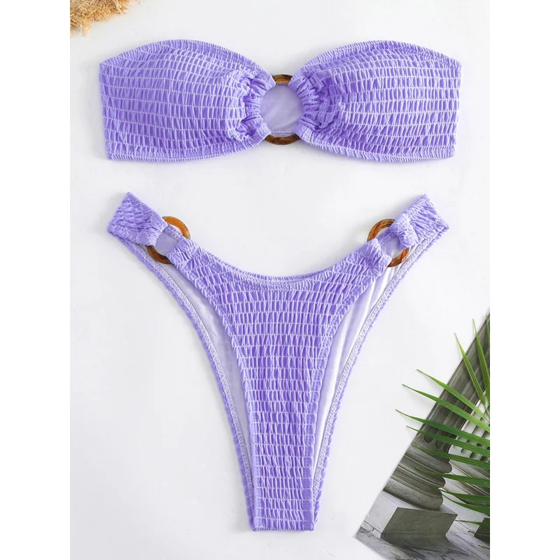 Ring Link Bandeau Bikini 2023 Women Brazilian Swimwear Female Sexy Swimsuit Solid Beachwear Bathers Bathing Swimming Swim Suit