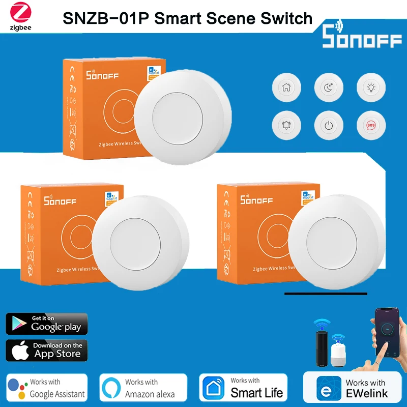 SONOFF SNZB-01P Smart Scene Switch Zigbee Button Wireless Switch 2-Way Control EWeLink APP Control Work With Alexa Google Home