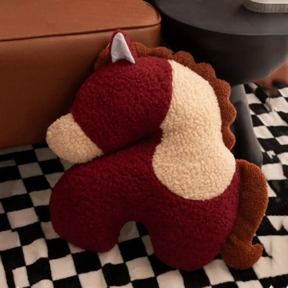 

Machine Washable Pony Plush Pillow Plush Material Cozy Soft Cute Pillow Red Color Non-Slip Bottom Funny Gift Idea
