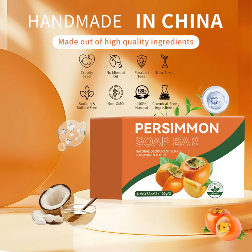 1/2/3PCS Natural Persimmon Soap Bars Deep Clean Gentle Hand & Body Cleansing Soap for Women Men Body Odor Control Non-Irritating