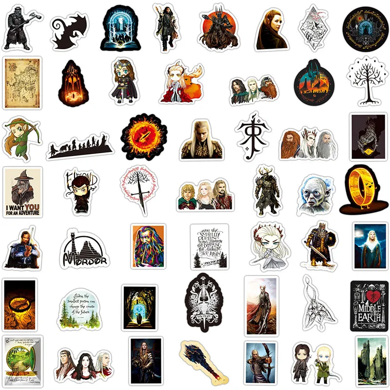 Bandai 50PCS Hobbits DIY Cartoon Stickers Phone Trunk Refrigerator Waterproof Anime Stickers Anime Figure Image Toys Sticker