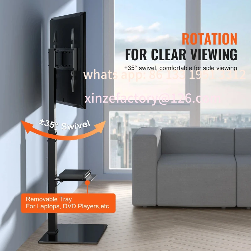 حامل تلفاز دوار قابل للتخصيص لارتفاع التلفزيون 32-55/ 65/ 85 بوصة قابل للتعديل حامل أرضي محمول بحد أقصى
