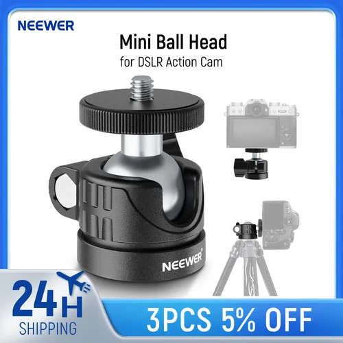 NEEWER Mini cabezal de bola, adaptador de montaje de cámara con cabezal de trípode portátil para cámara de acción DSLR, anillo de luz LED para teléfono, deslizador monopié