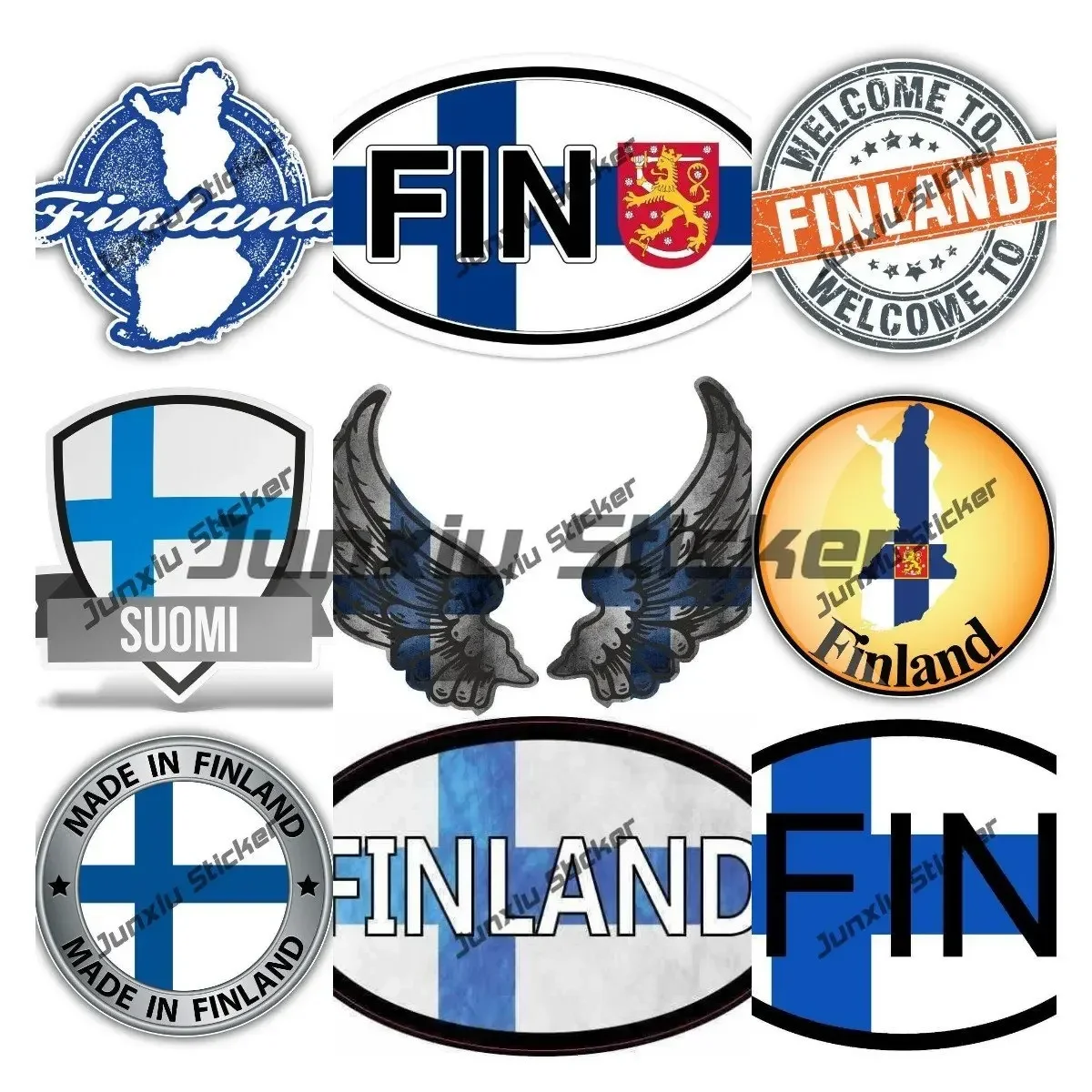 

Finland Coat of Arms Oval Country Code FIN Sticker Suomi Finnish Emblem Seal with Flag Cover Scratches PVC Decals Decoration