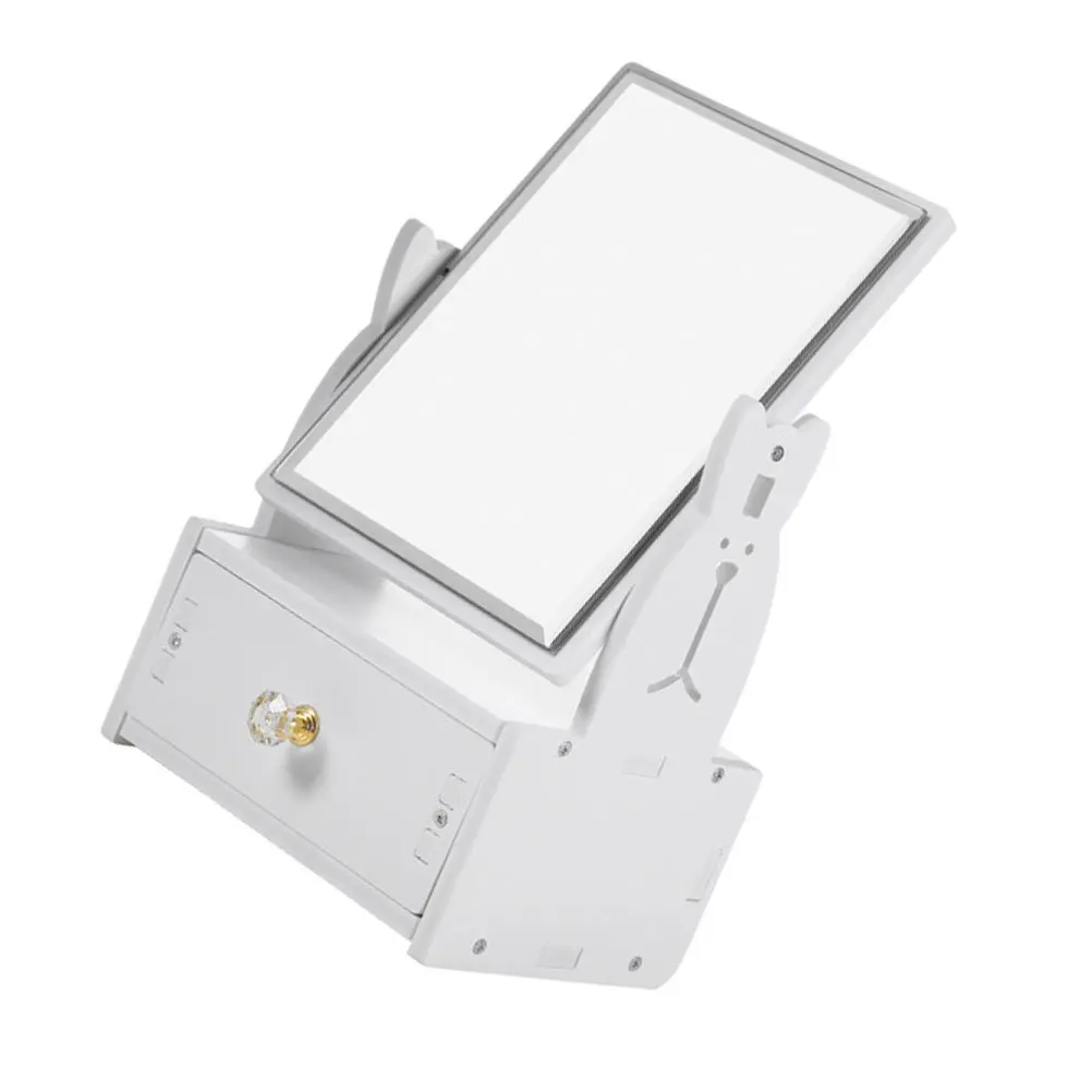 Lovely Vanity Mirror Desktop Makeup Mirror with Drawer Turnable 360 Degrees Exquisite Crystal Handle for Jewelry Hair
