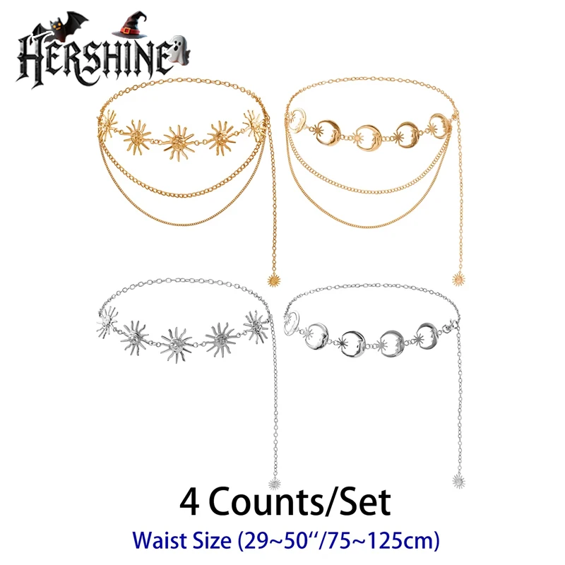 

Hershine комплект из 4 предметов: женские модные поясные цепочки со звездами и луной, элегантные и сексуальные аксессуары для платья, весна, лето