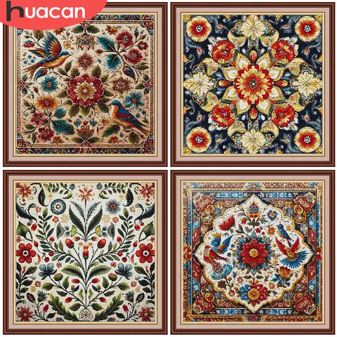 HUACAN Cross Stitch Kits Mandala Abstract Flower Embroidery Sets Floral Patterns Needlework DMC Threads 11Ct Picture Printed Art