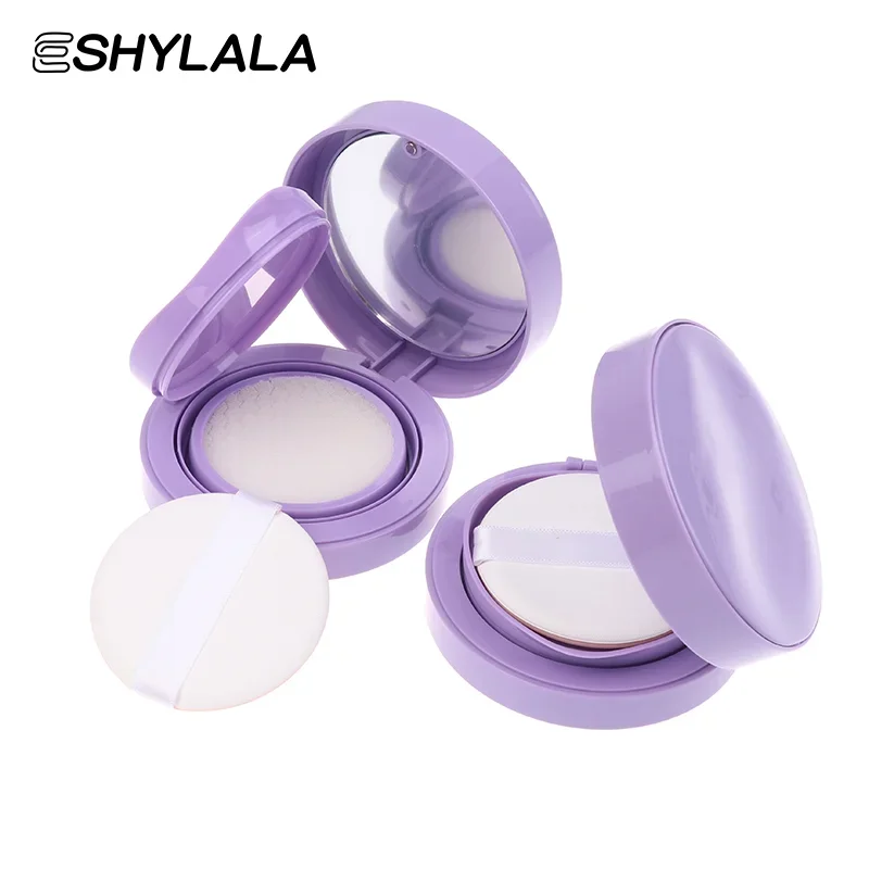 パープルエアクッションファンデーション DIY ボックス空のパフボックスミラー付き BB クリーム化粧品容器スポンジ化粧ケース