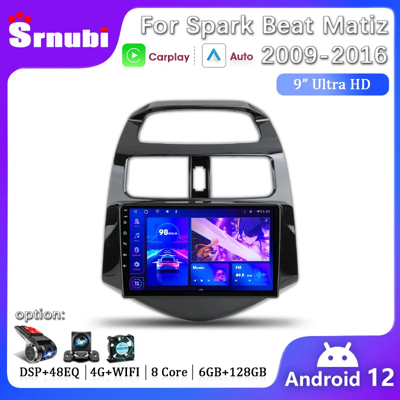 Srnubi-Radio Multimedia con Android para coche, unidad principal de navegación con Carplay, estéreo, 2Din, para Chevrolet Spark Beat Matiz Creative, 2009-2016