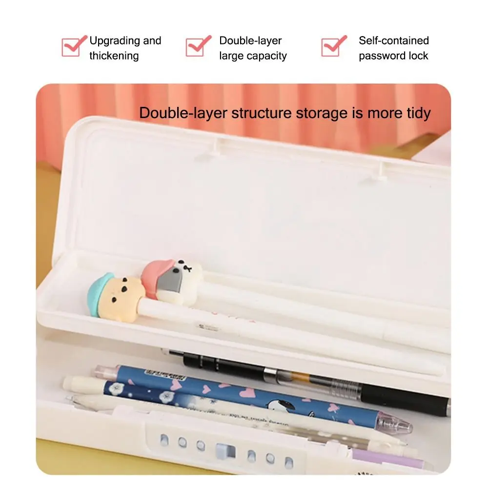 Multi-Functional Double Layer Pencil Case Password Lock Plastic Mechanism Pencil Box Cartoon Stationery Organizer Students Gift