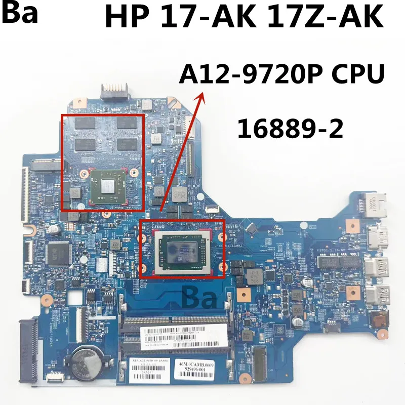 For HP 17-AK 17Z-AK Series Laptop Motherboard 16889-2 With A12-9720P CPU 4GB GPU