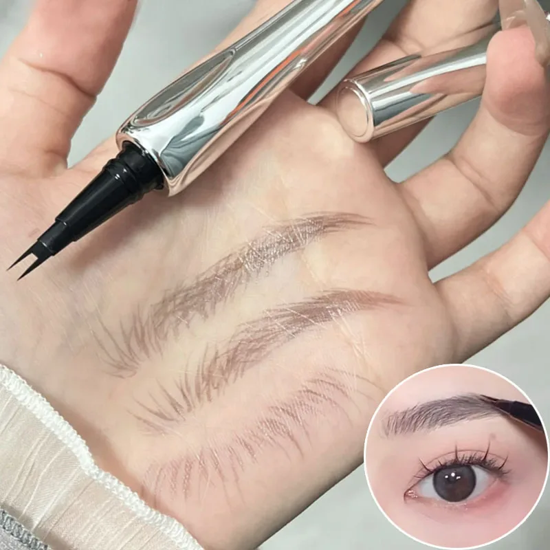 Matita per sopracciglia liquida impermeabile a 2 forchette Eyeliner resistente al sudore trucco per ciglia inferiori Microblading Brow Enhancers Tattoo Pen