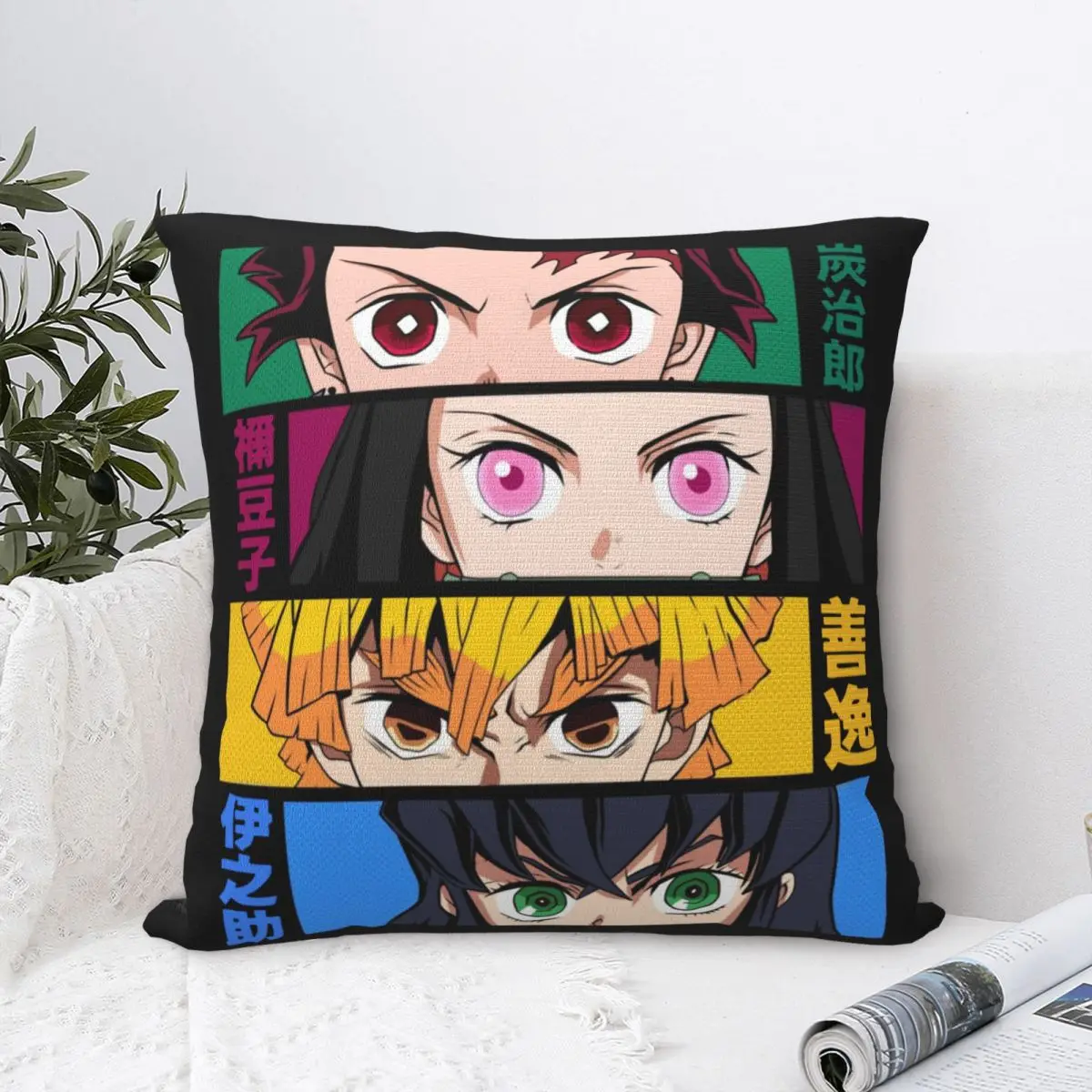 Demons Eyes Pillowcase Polyester Cushion Cover Decor Tanjiro Kamado Zenitsu Inosuke Anime Throw Pillow Case Cover Home 40*40cm