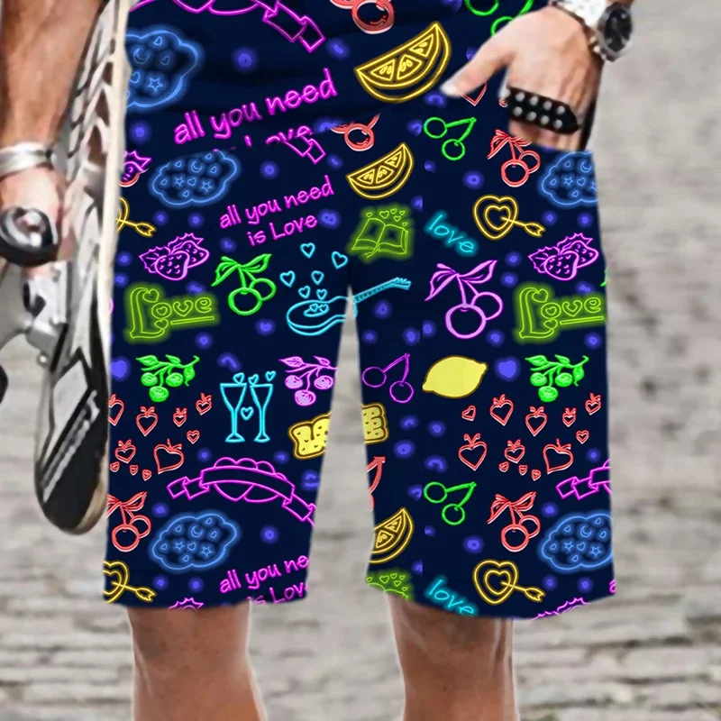 Summer New Y2k 3D Graffiti Colorful Painting Printed Beach Shorts Men Fashion Funny Swimming Trunks Streetwear Board Shorts Pant