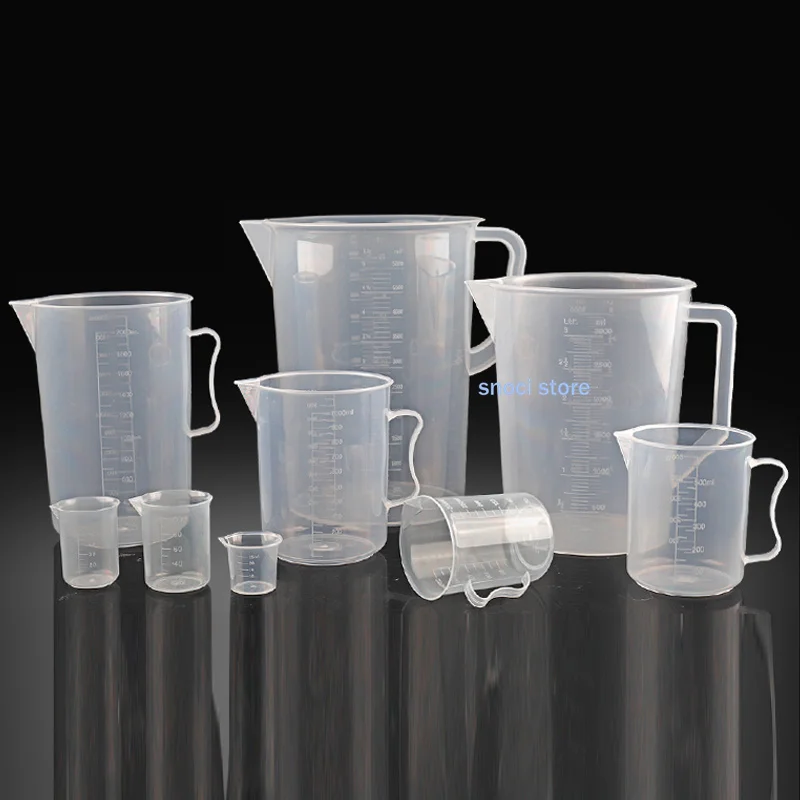 Science Laboratory Beaker Transparent Plastic Measuring Cup Scale Capacity PVC Scale Cup Plastic Tools 25/50/100/250/5000ml 2Pcs