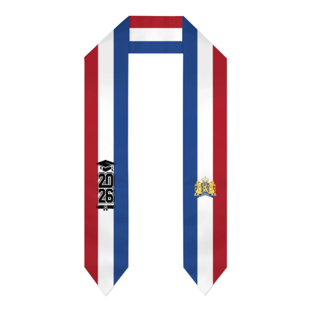 

Class of 2026 Netherlands Flag Scarf Graduation Sash Stole International Study Abroad Adult Unisex Party Accessory Top Print