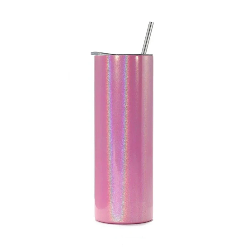 20oz Sublimation Skinny Tumbler Cups Vacuum Insulated Cup With Metal Straw Stainless Steel Glitte Bottle Gift