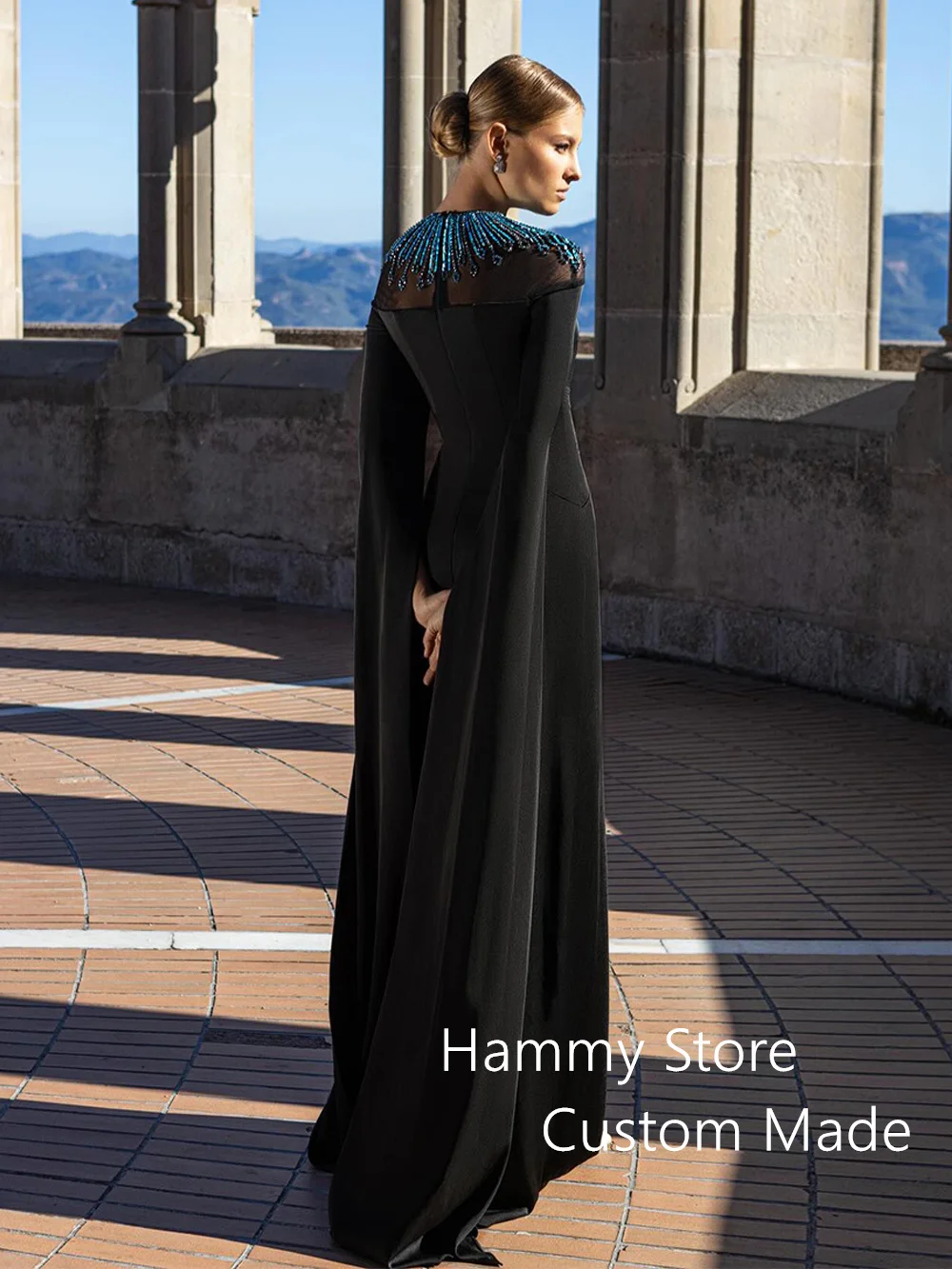 Black Evening Dress Jewel Neck Customized Long Sleeves Stone Beading Saudi Arab Prom Gown Party Dresses فساتين للمناسبات الخاصة