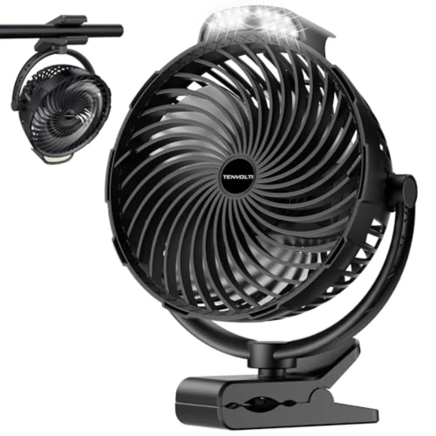

10000mAh Clip on Fan, 8-Inch Golf Cart Fan Rechargeable with LED Light, 9 Speeds Strong Airflow, Ultra Quiet, 30Hrs Runtime, 36