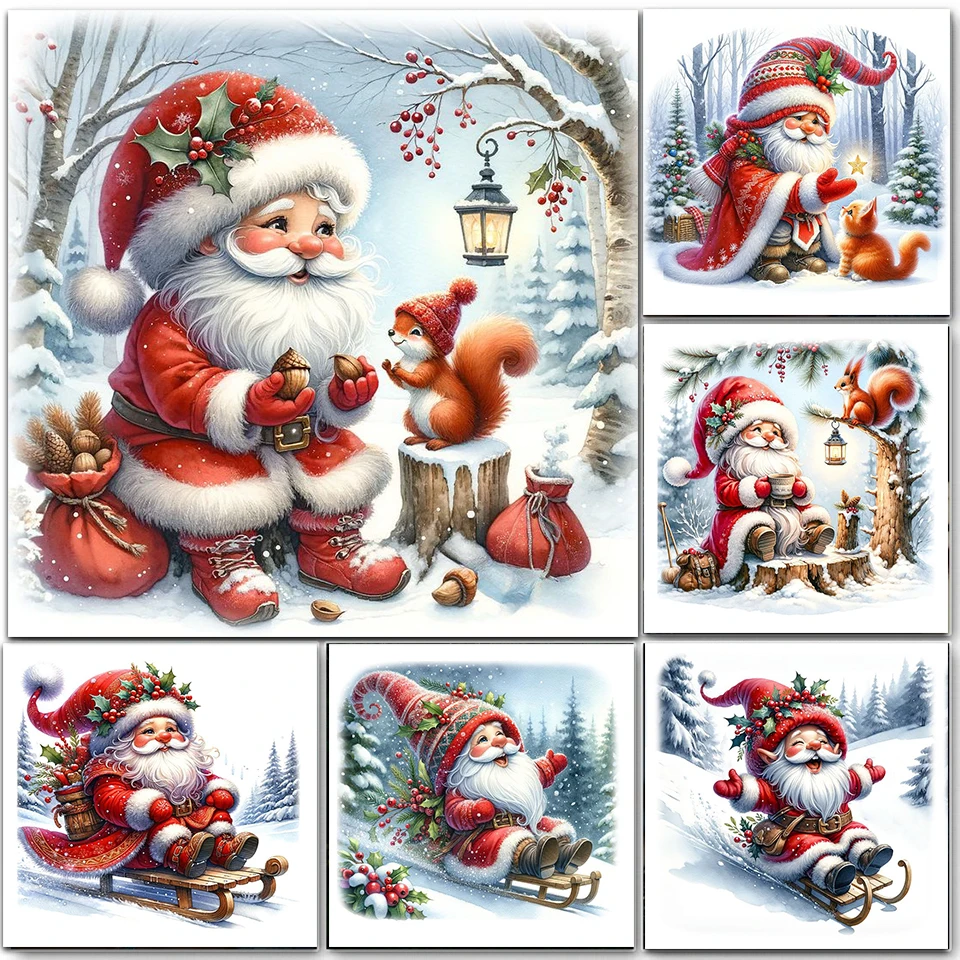 DIY Cartoon Diamond Painting Gnome Elf Full Diamond Embroidery Winter Snow Scenery Cross Stitch Set Christmas Decorative Gift