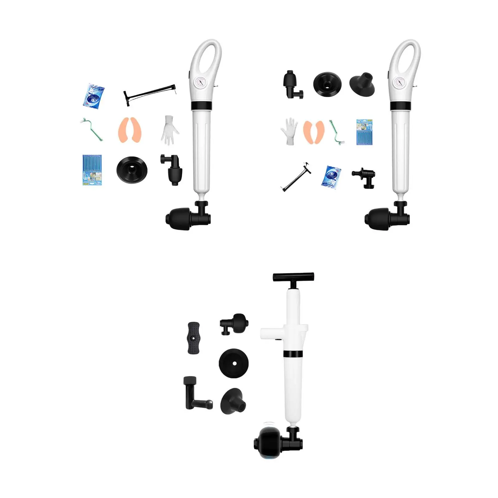 

Плунжер высокого давления со сменными головками. Сантехнические инструменты для слива воздуха.