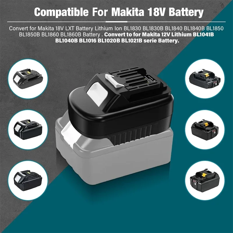 Adapter do Makita 18V na 12V, umożliwiający konwersję baterii Makita 18V na baterię litowo-jonową Makita 12V BL1021B do elektronarzędzi akumulatorowych. — zdjęcie produktu 2