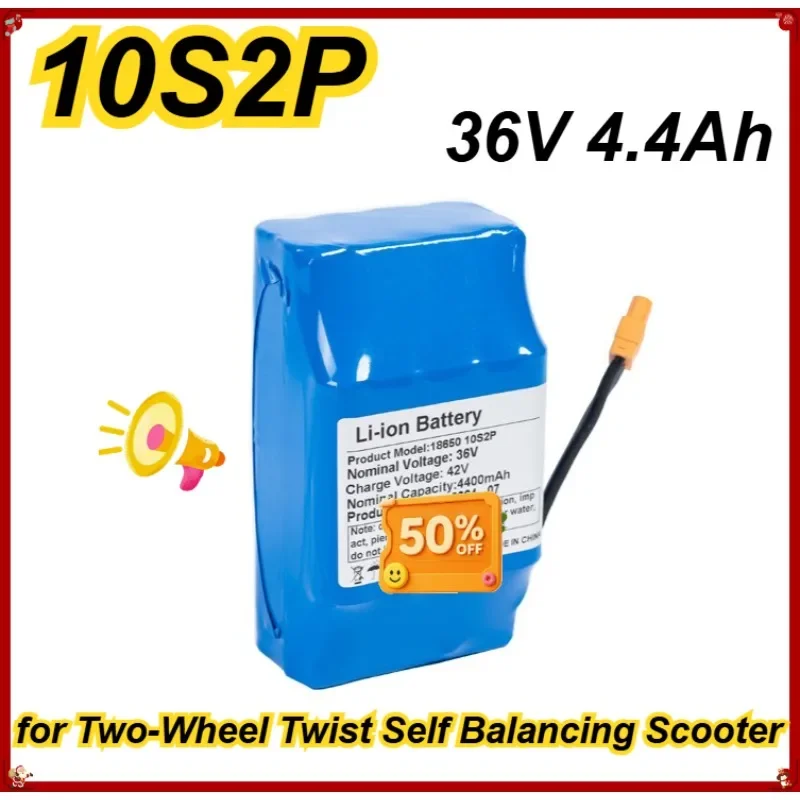 for 36V 4.4Ah 10S2P 18650 Lithium Battery Pack XM-18650-10S-2P Replacement for Two-Wheel Twist Self Balancing Scooter