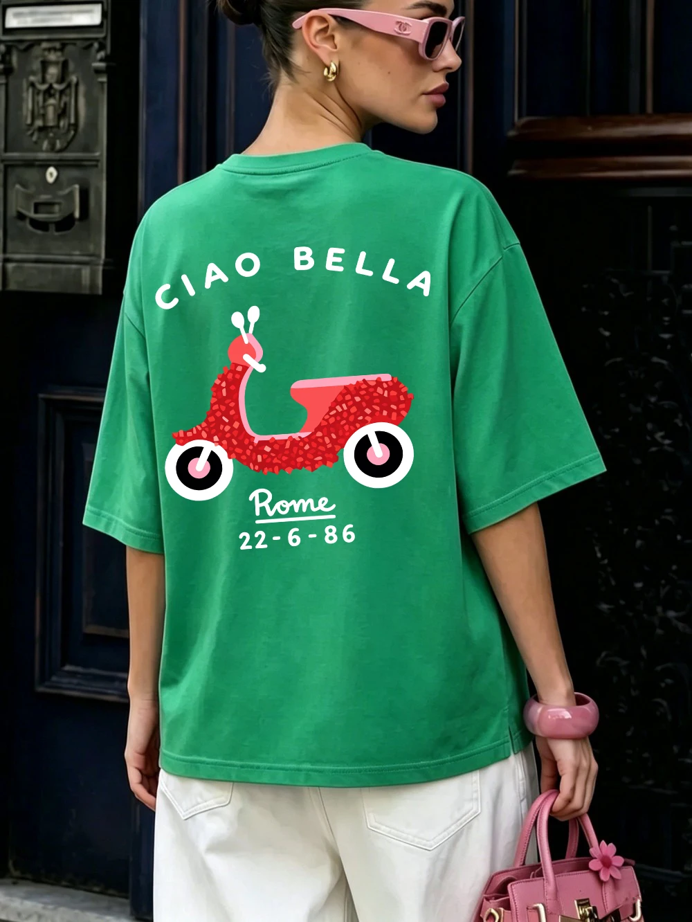 Street T-Shirts Cotton Womens Ciao Bella Rome Prints Short Sleeve Tees Soft Oversized O-Neck Tops Holiday Casual Womans Clothes
