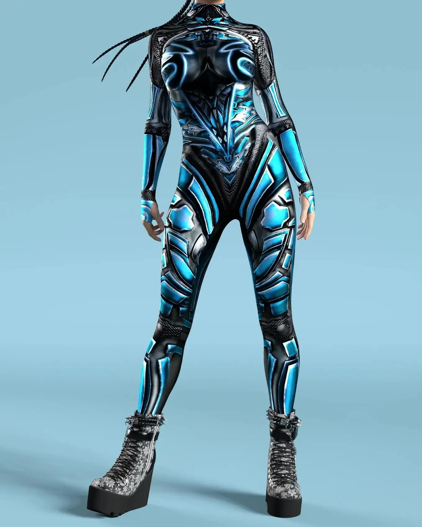Armour Cyber Damen Cosplay Punk Jumpsuit Kostüm für Feiertage, Halloween-Party, Ausgefallene Aufführungen, Bodysuits, Rompers, Zentai – Detail 10