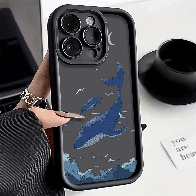 New Fantasy Whale Silicone Phone Case For iPhone 15 14 13 12 11 Pro Max XS XR X 7 8 Plus SE Shockproof Lens Protectiou cover