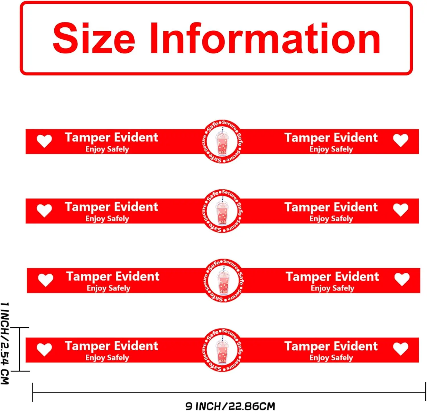 ملصقات أختام واضحة وآمنة للعبث لأغطية المشروبات 1 × 9 بوصة ملصقات توصيل الطعام مختومة لملصقات النضارة 250 قطعة للمشروبات #2