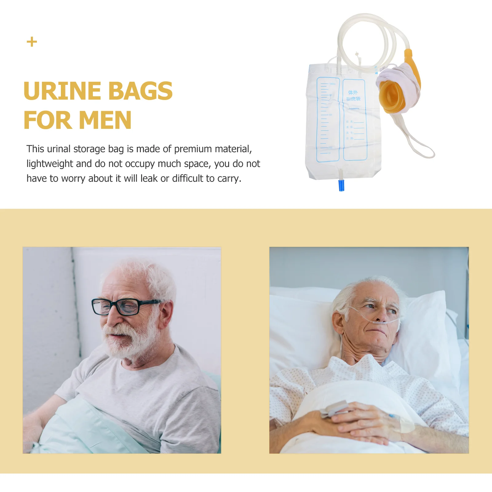 Men's Urinal Urine Pouch Skin-friendly Bag Patient Breathable Lightweight Male Collector Plastic Urinals for Collection