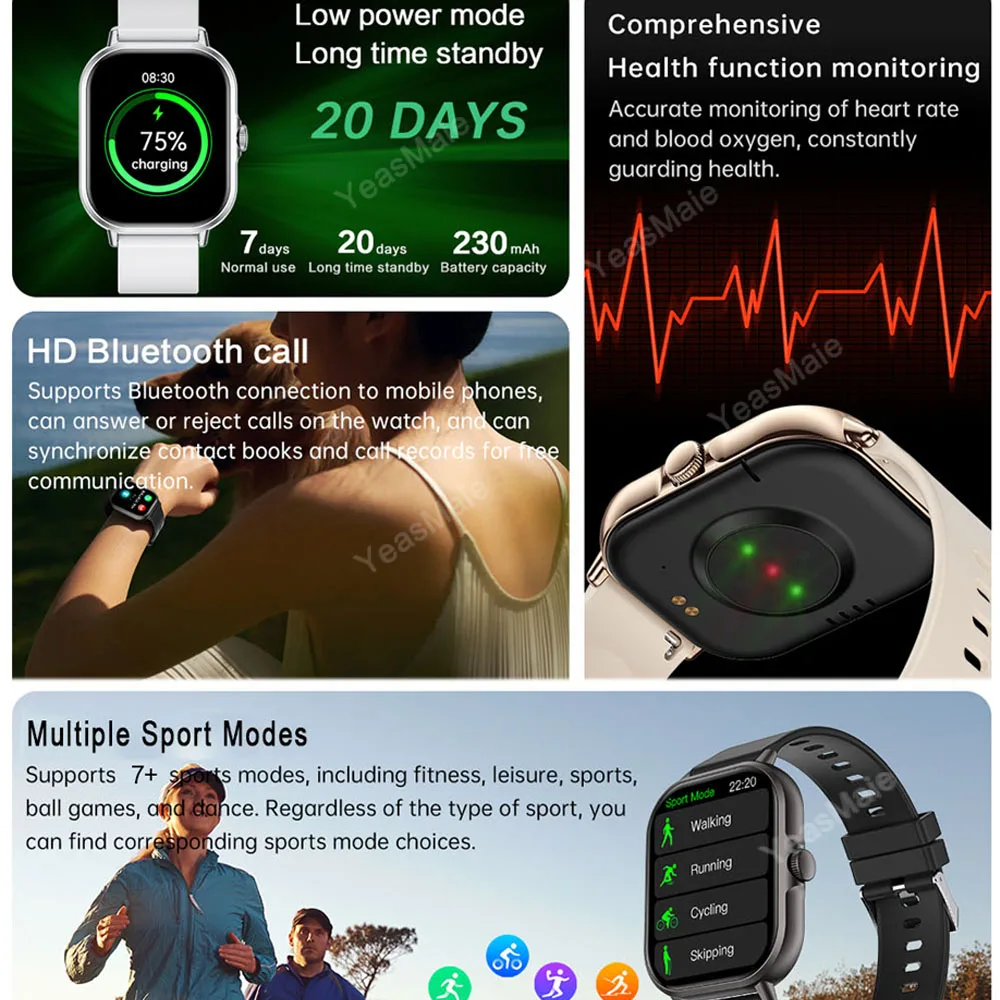 ใหม่นาฬิกาอัจฉริยะ1.83 "หน้าจอสีใหญ่สำหรับผู้หญิงผู้ชายนาฬิกาข้อมือดิจิตอลสำหรับผู้หญิงหน้าปัดสีออกแบบได้ตามที่ต้องการแบบนาฬิกาอัจฉริยะบลูทูธหน้าจอสี