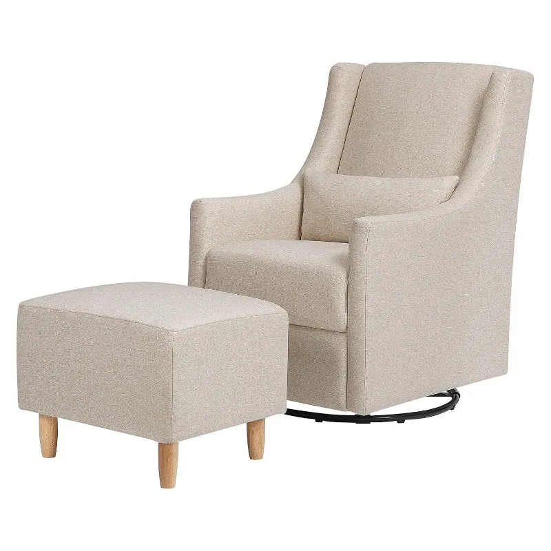 Upholstered Swivel Glider and Stationary Ottoman in Performance Beach Eco-Weave, Water Repellent & Stain Resistant