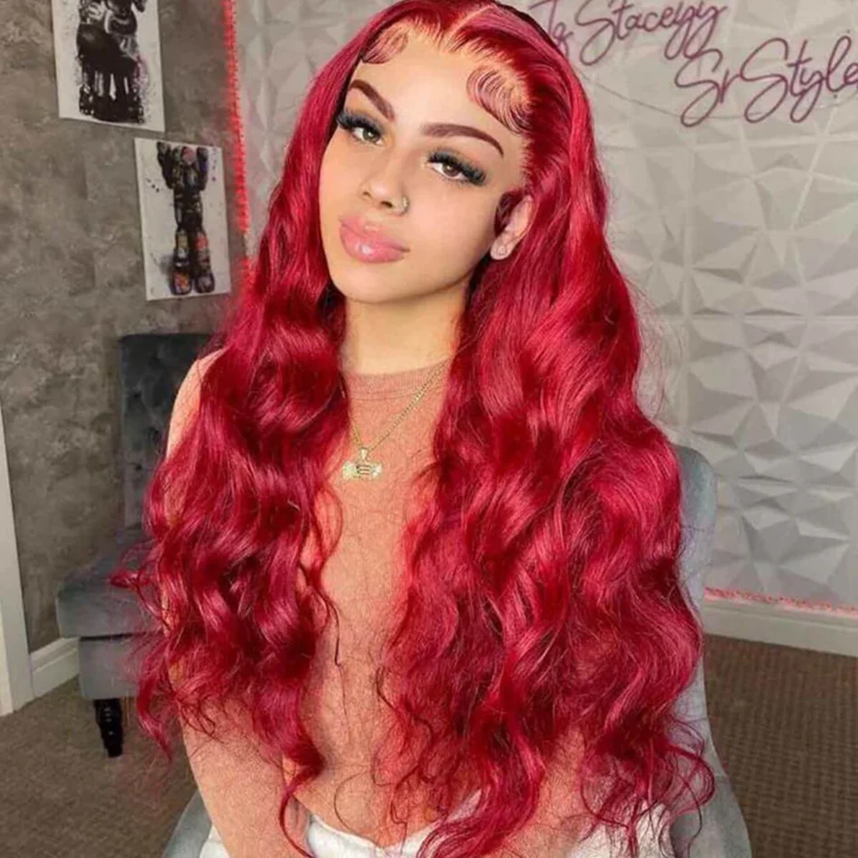 

Hot Red Body Wave 13x4 Hd Кружевной фронтальный парик 30 34 дюймов Косплей 13x6 Парики из натуральных волос на кружеве спереди 250% бразильские для женщин