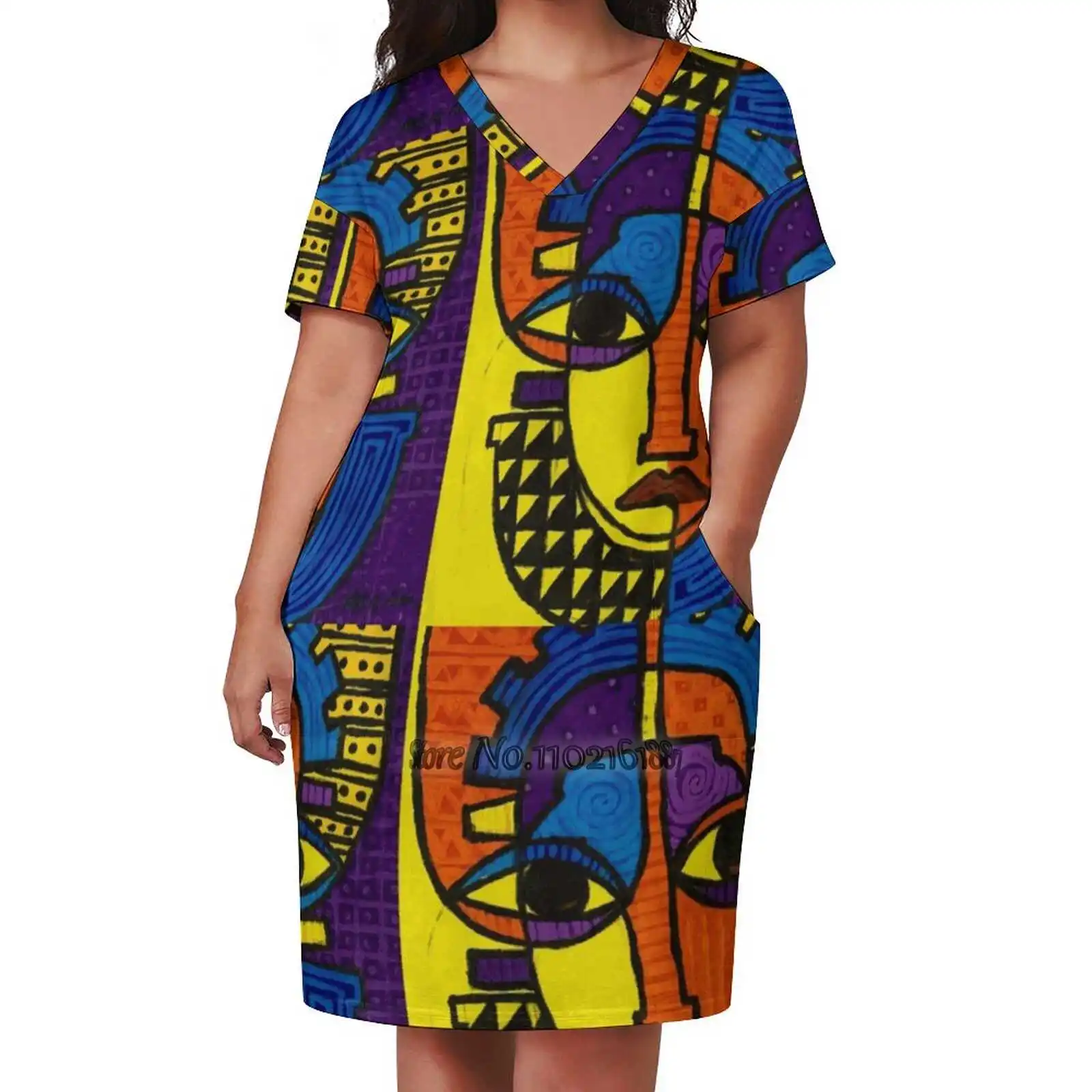 

Wearable Art V-Neck Short Sleeve Skirt Slim Skirts Loose Elegant Fashion Dress 5Xl Wearableart Handpainted Pattern