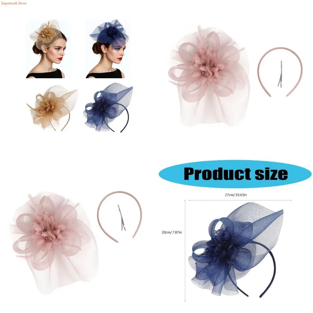 Q5WE Flower Mesh Hairband Cocktails Event Fascinator Hair Accessory for Special Event