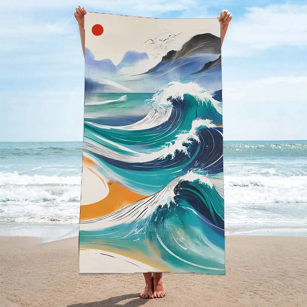 

Abstract Sea Waves Sun Large Beach Towel,microfiber towel,sauna,spa,surf,swim,gym sports, wholesale, holiday gift, free shipping