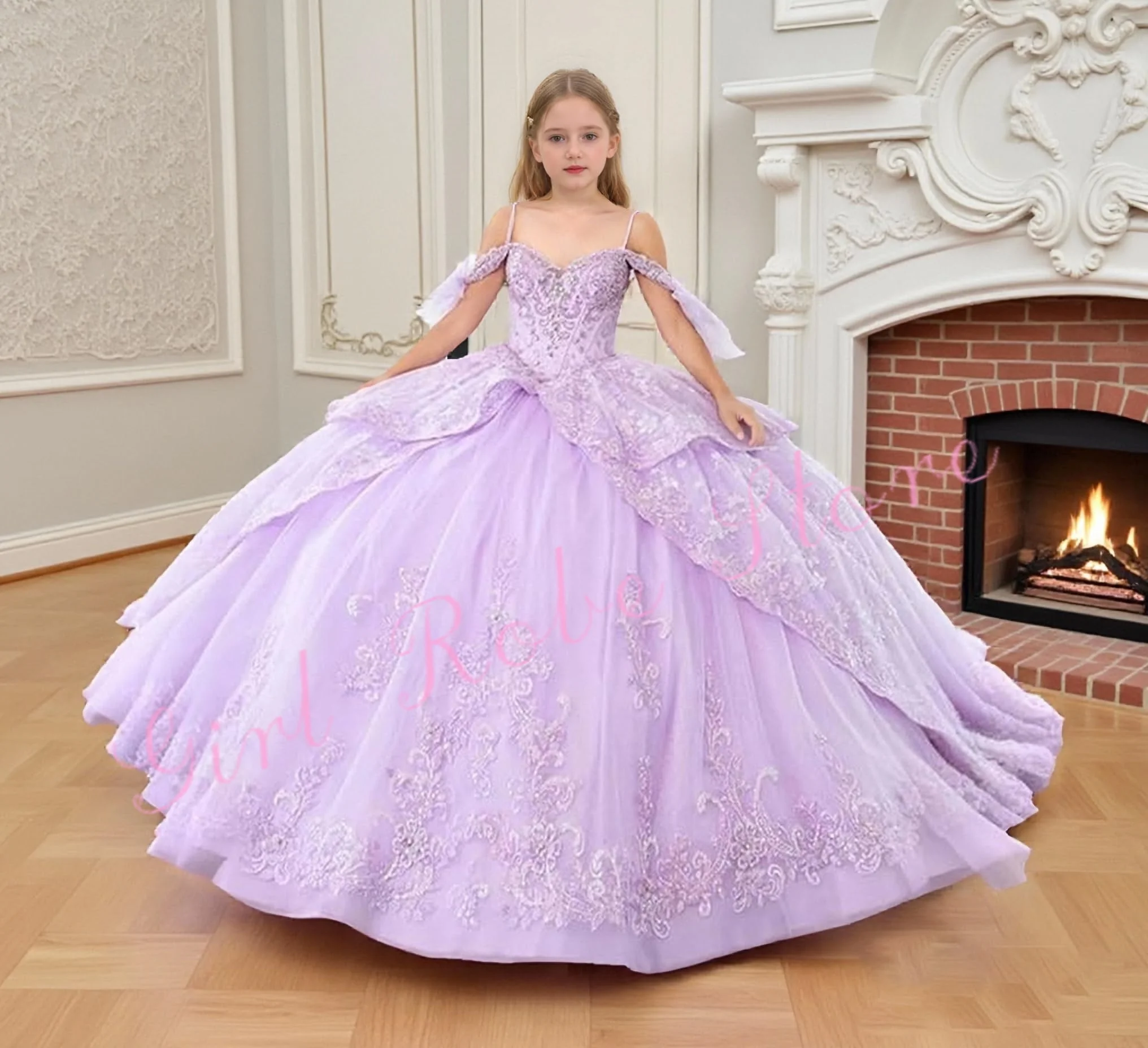 Gorgeous Lilac Flower Girl Dress For Wedding Layered Floor Length Princess Quinceanera Luxurious Evening Party Gown Customized
